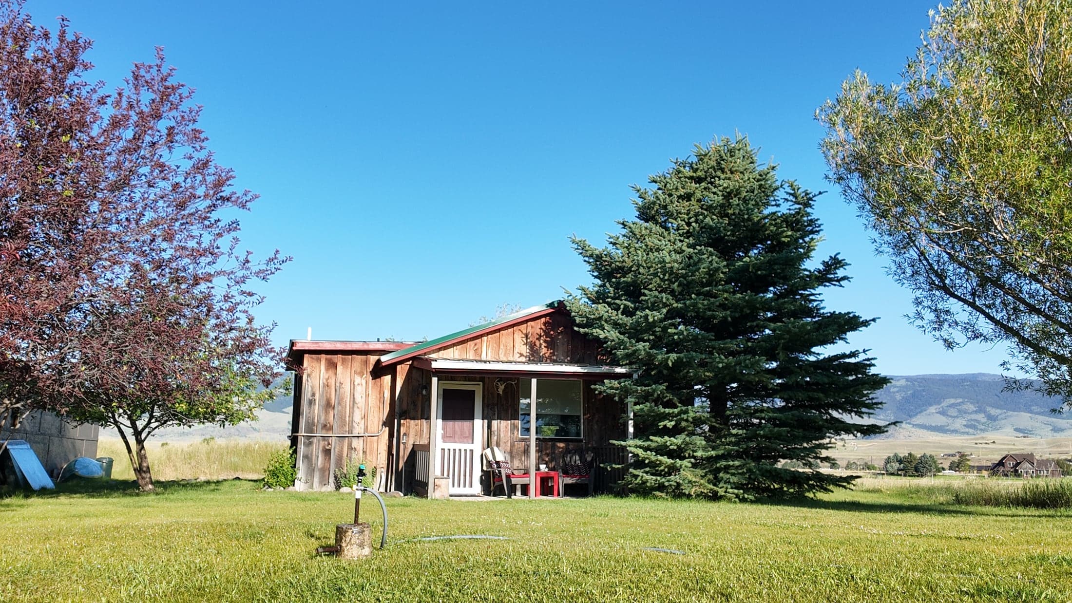 The Cottage exterior in summer with lawn and trees